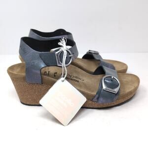 Papillio by Birkenstock Soley Wedge Sandals 10 A/B Metallic Silver/Blue NWT NWOB